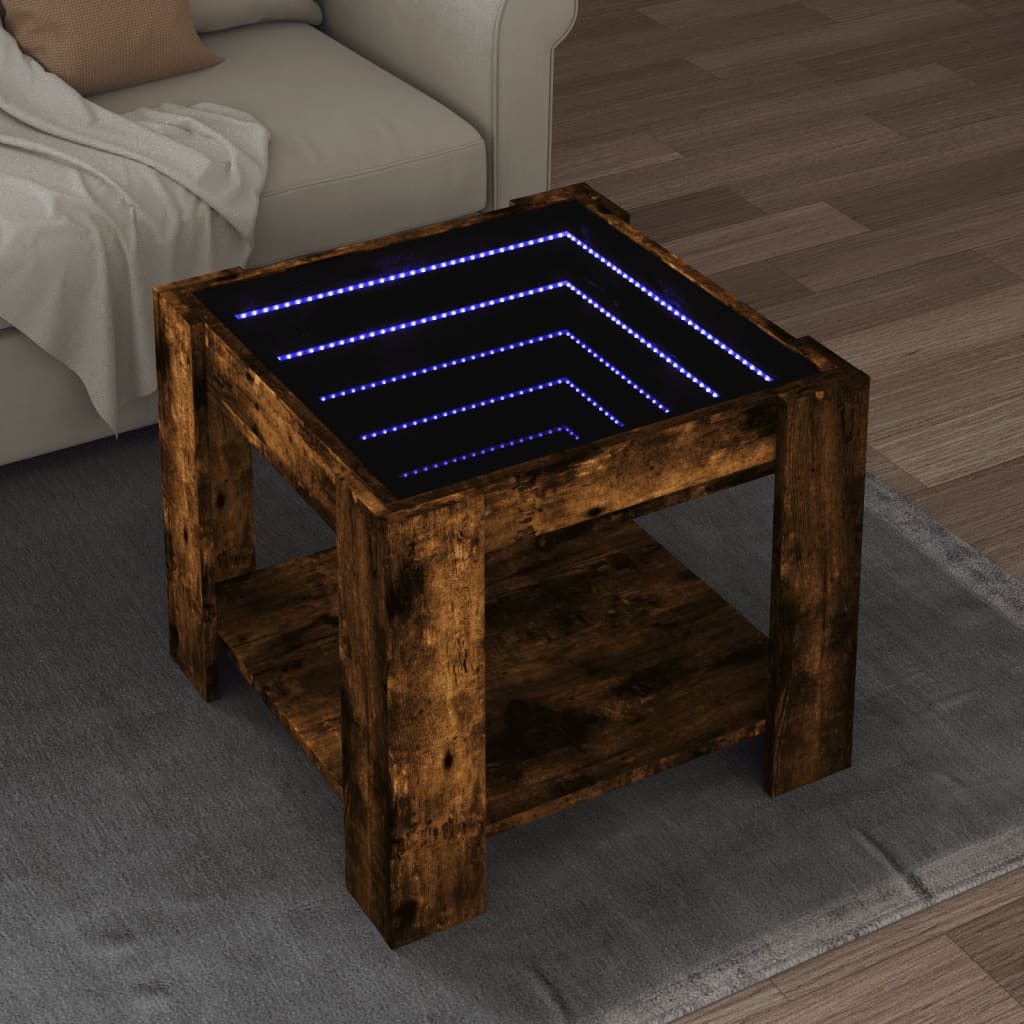 Table basse avec LED chêne fumé 53x53x45 cm bois d'ingénierie - XIOS
