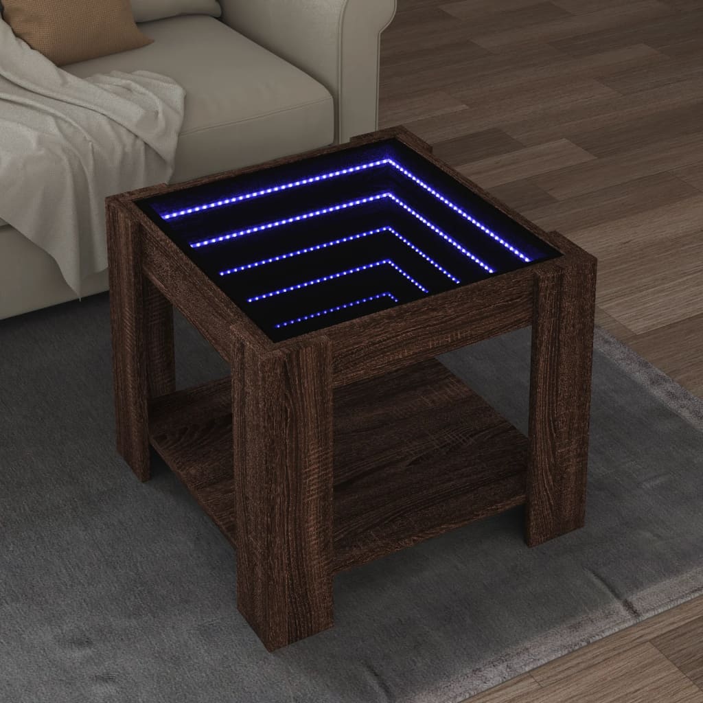Table basse avec LED chêne marron 53x53x45 cm bois d'ingénierie - XIOS