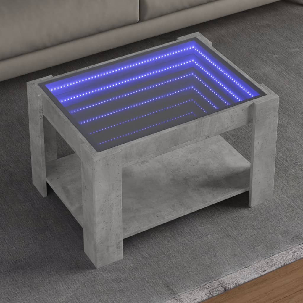 Table basse avec LED gris béton 73x53x45 cm bois d'ingénierie - XIOS