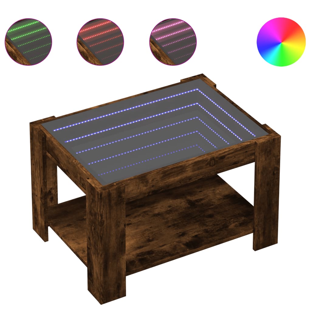 Table basse avec LED chêne fumé 73x53x45 cm bois d'ingénierie - XIOS