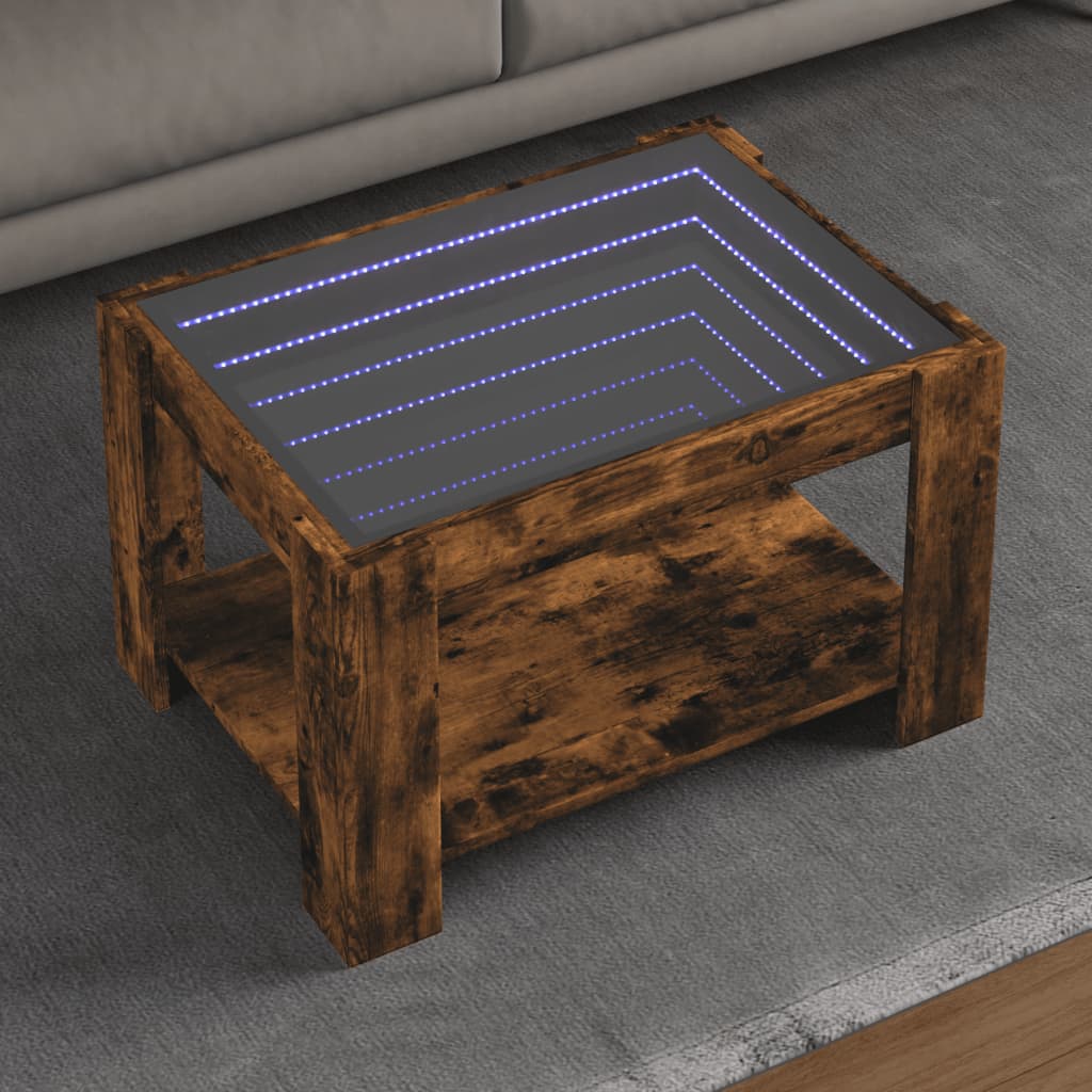 Table basse avec LED chêne fumé 73x53x45 cm bois d'ingénierie - XIOS