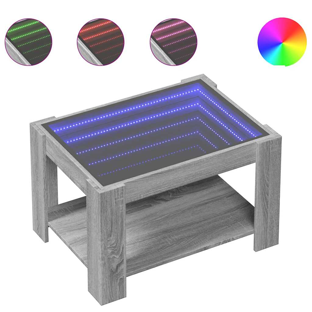 Table basse avec LED sonoma gris 73x53x45 cm bois d'ingénierie - XIOS