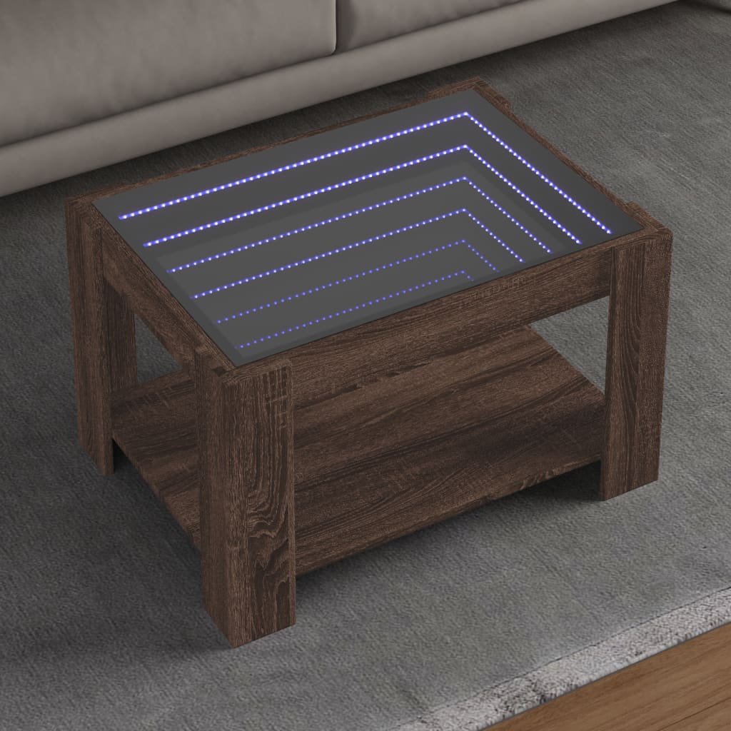 Table basse avec LED chêne marron 73x53x45 cm bois d'ingénierie - XIOS