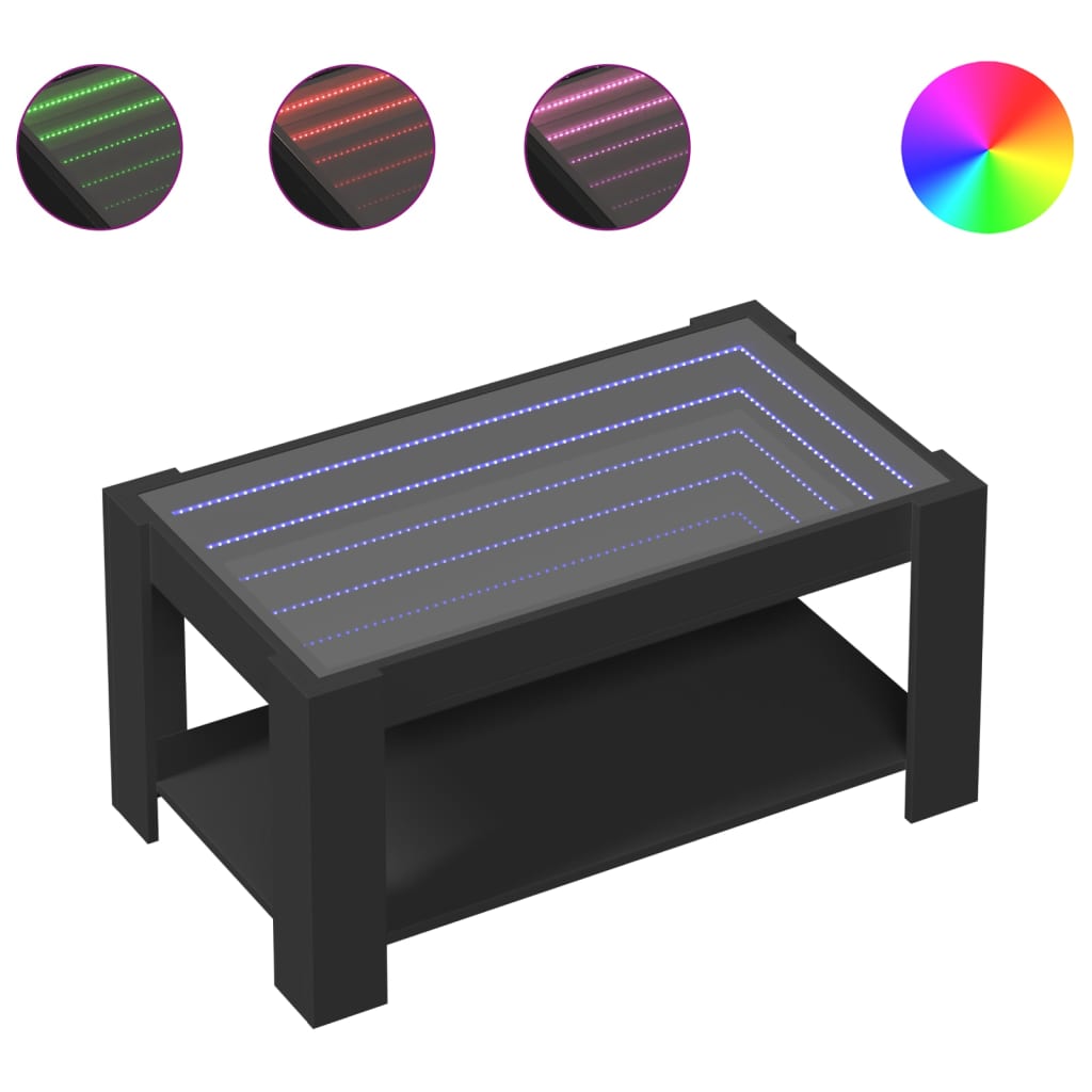 Table basse avec LED noir 93x53x45 cm bois d'ingénierie - XIOS