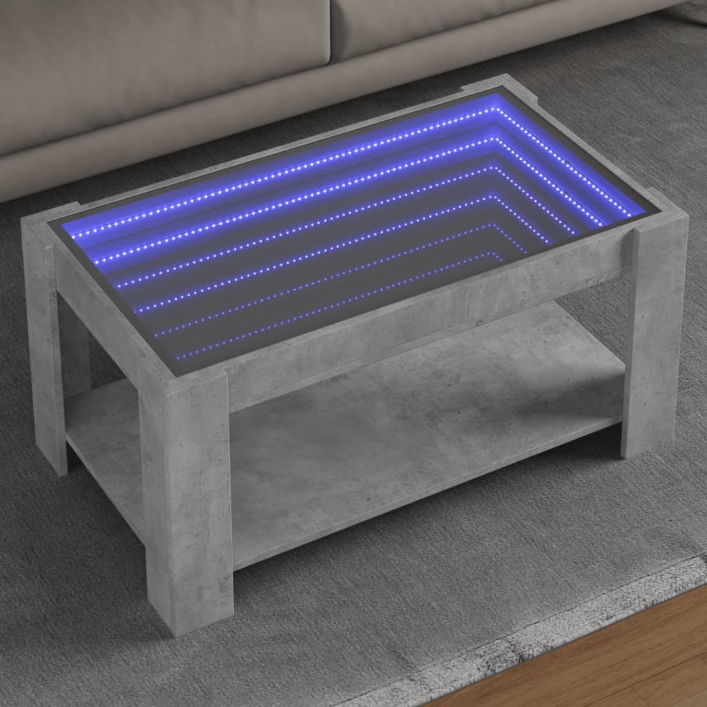 Table basse avec LED gris béton 93x53x45 cm bois d'ingénierie - XIOS