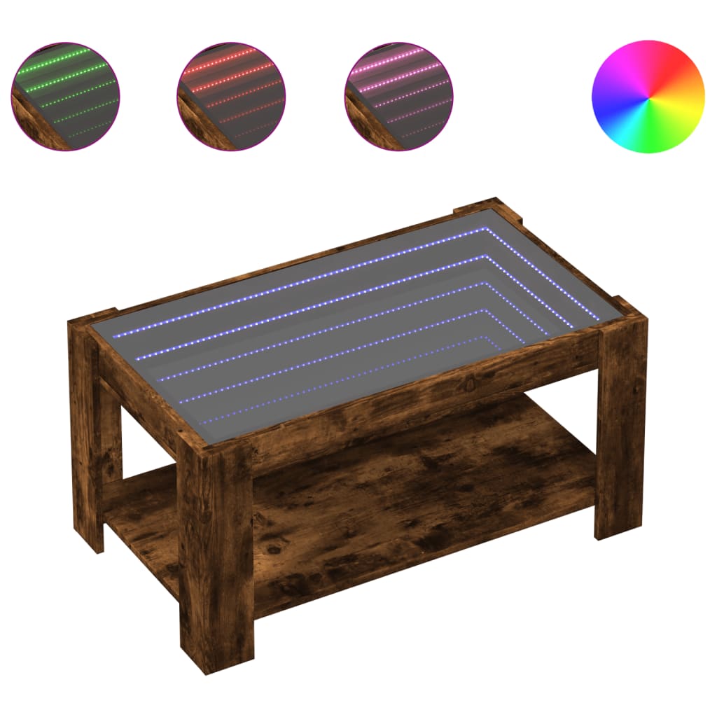 Table basse avec LED chêne fumé 93x53x45 cm bois d'ingénierie - XIOS