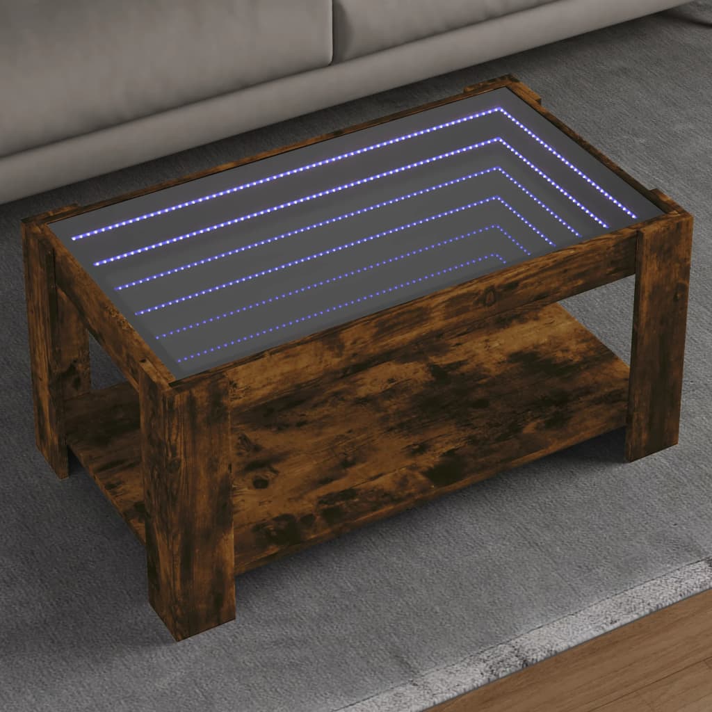 Table basse avec LED chêne fumé 93x53x45 cm bois d'ingénierie - XIOS