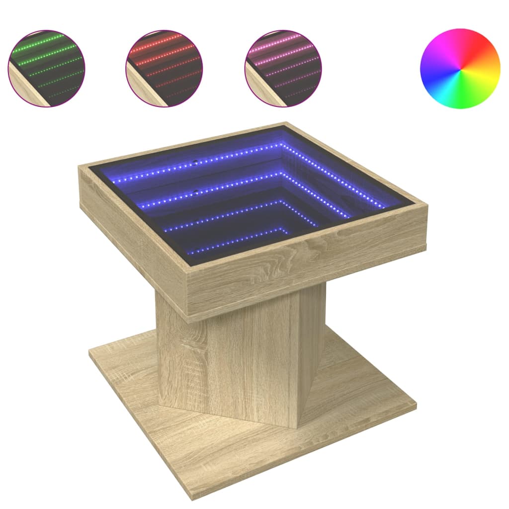 Table basse avec LED chêne sonoma 50x50x45 cm bois d'ingénierie - XIOS