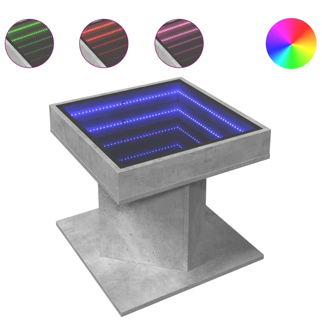 Table basse avec LED gris béton 50x50x45 cm bois d'ingénierie - XIOS