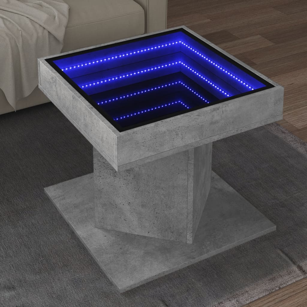 Table basse avec LED gris béton 50x50x45 cm bois d'ingénierie - XIOS
