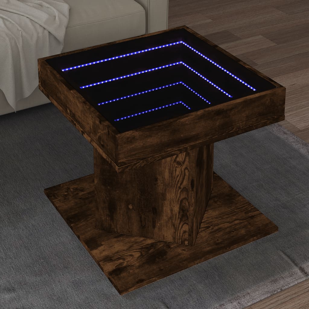 Table basse avec LED chêne fumé 50x50x45 cm bois d'ingénierie - XIOS