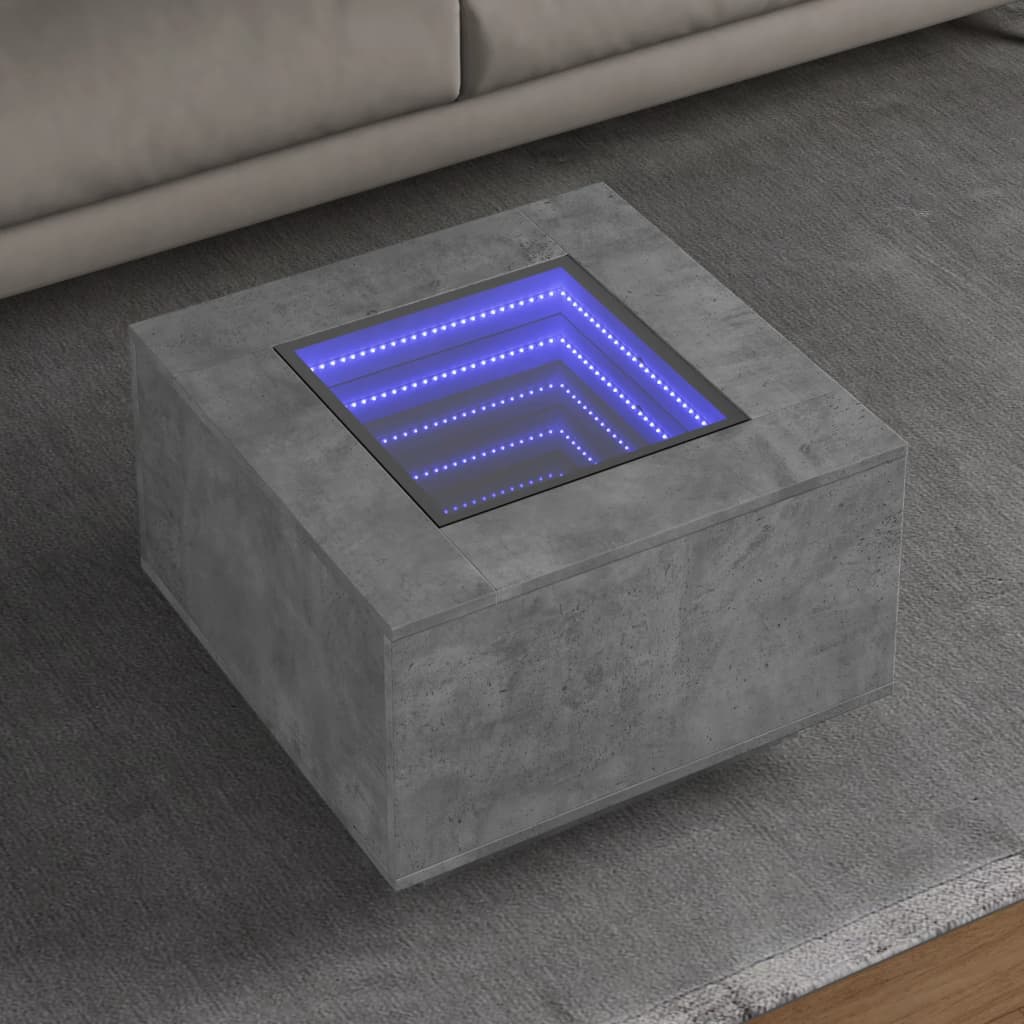 Table basse avec LED gris béton 60x60x40 cm bois d'ingénierie - XIOS