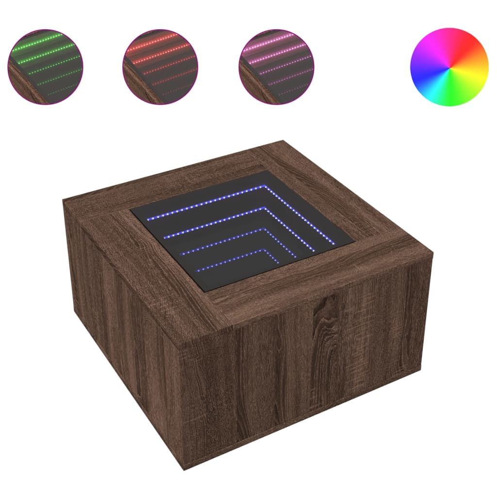 Table basse avec LED chêne marron 60x60x40 cm bois d'ingénierie - XIOS