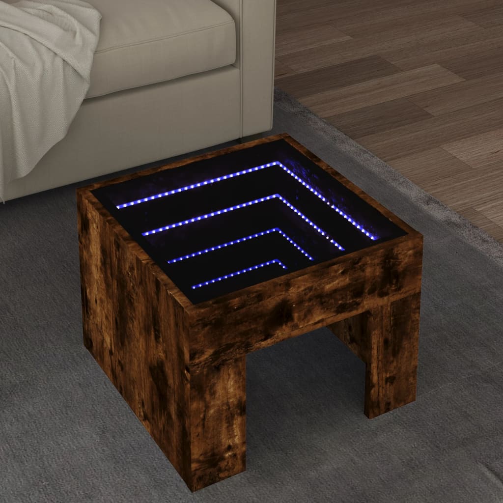 Table basse avec LED infini chêne fumé 40x40x30 cm - XIOS