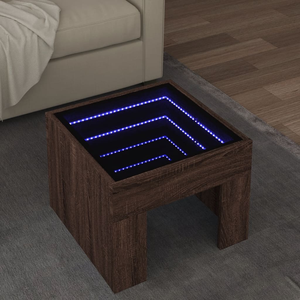 Table basse avec LED infini chêne marron 40x40x30 cm - XIOS