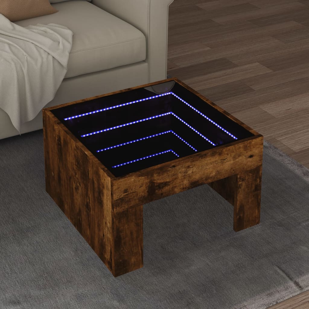 Table basse avec LED infini chêne fumé 50x50x30 cm - XIOS