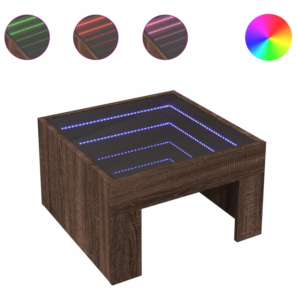Table basse avec LED infini chêne marron 50x50x30 cm - XIOS