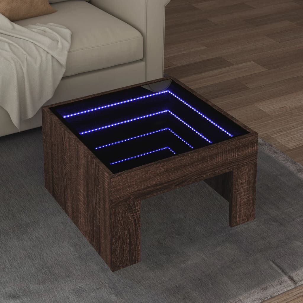 Table basse avec LED infini chêne marron 50x50x30 cm - XIOS