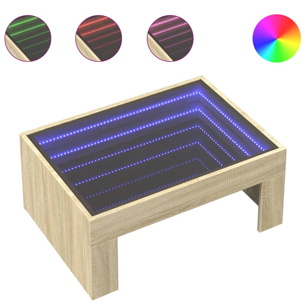 Table basse avec LED infini chêne sonoma 70x50x30 cm - XIOS