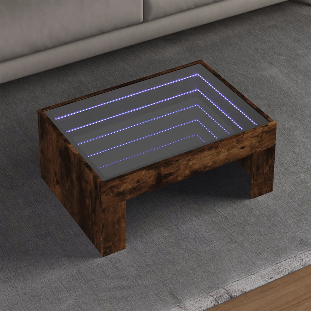 Table basse avec LED infini chêne fumé 70x50x30 cm - XIOS