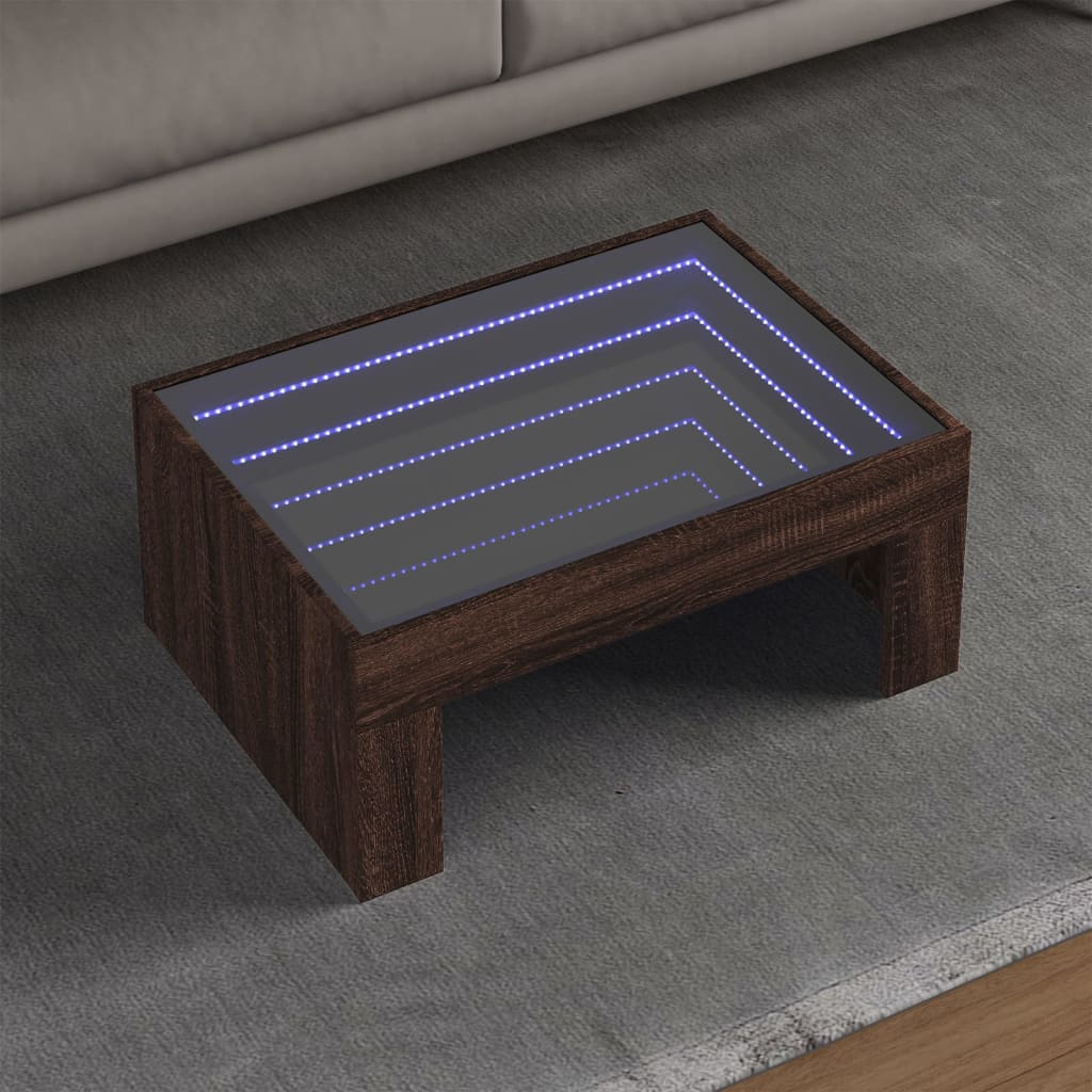 Table basse avec LED infini chêne marron 70x50x30 cm - XIOS