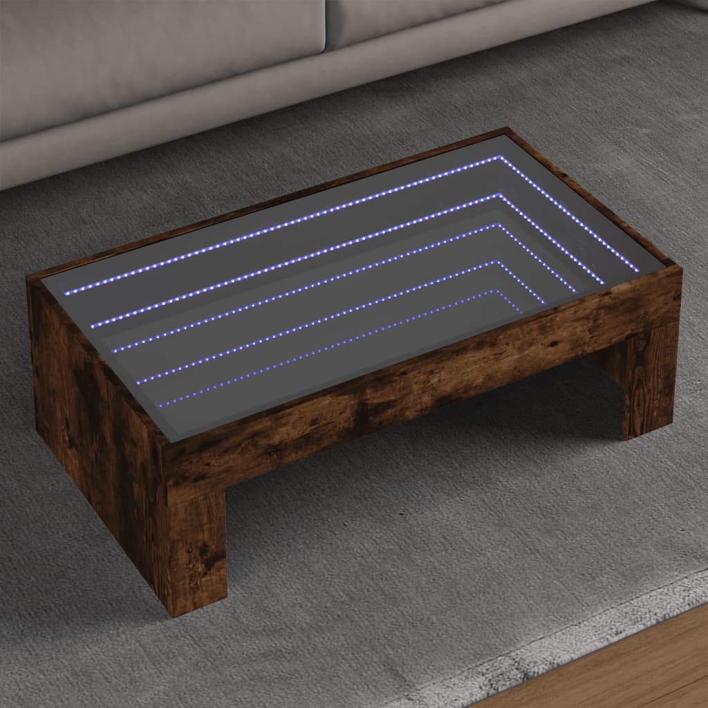 Table basse avec LED infini chêne fumé 90x50x30 cm - XIOS