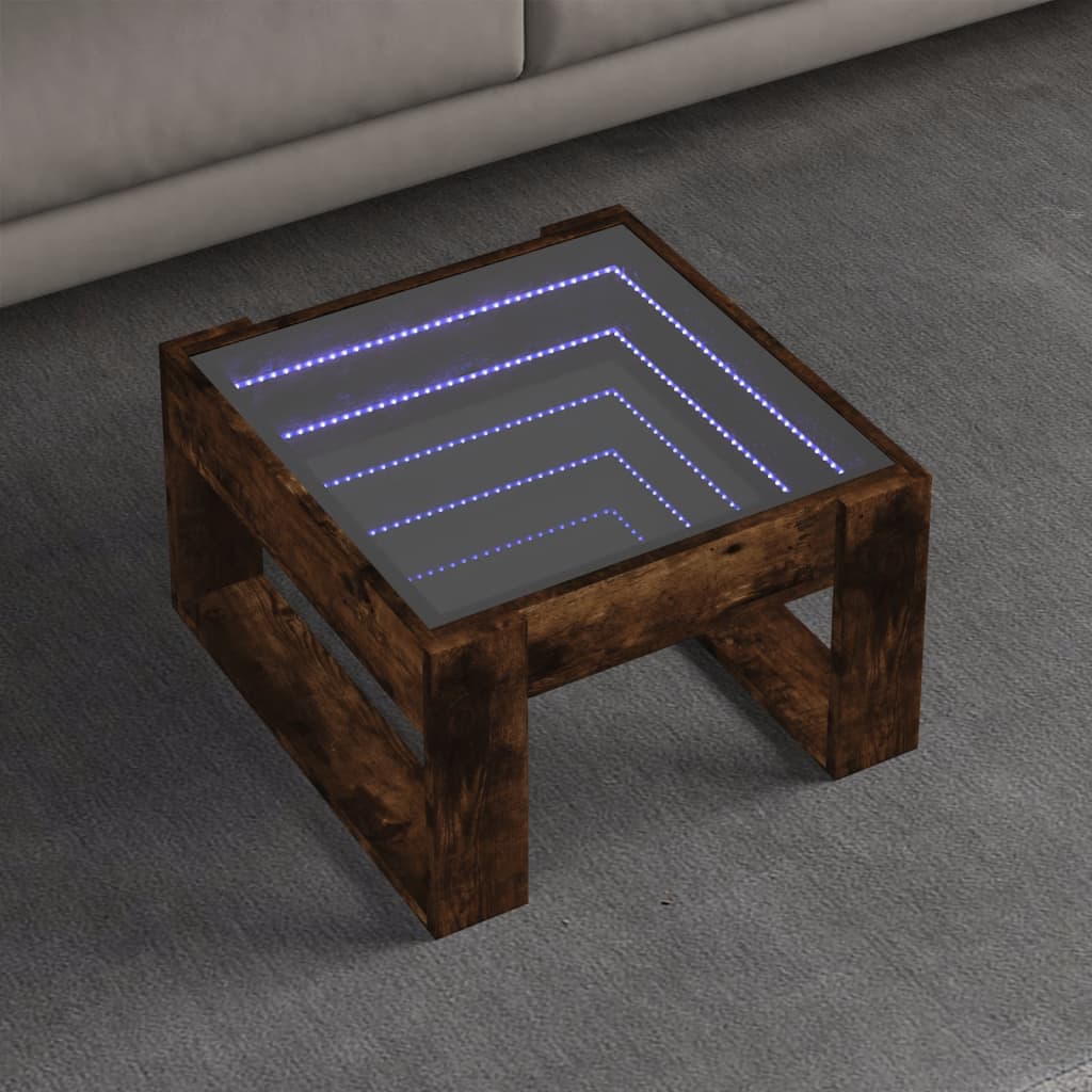 Table basse avec LED infini chêne fumé 50x53x30 cm - XIOS