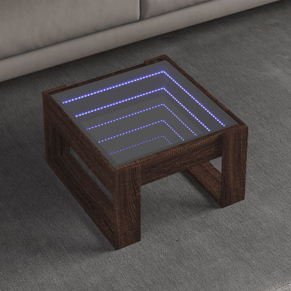 Table basse avec LED infini chêne marron 50x53x30 cm - XIOS