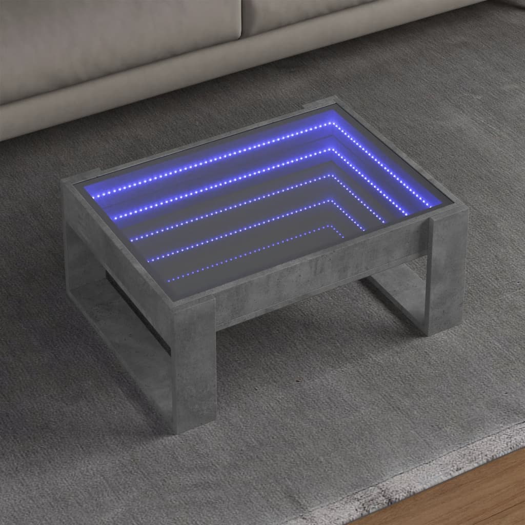 Table basse avec LED infini gris béton 70x53x30 cm - XIOS