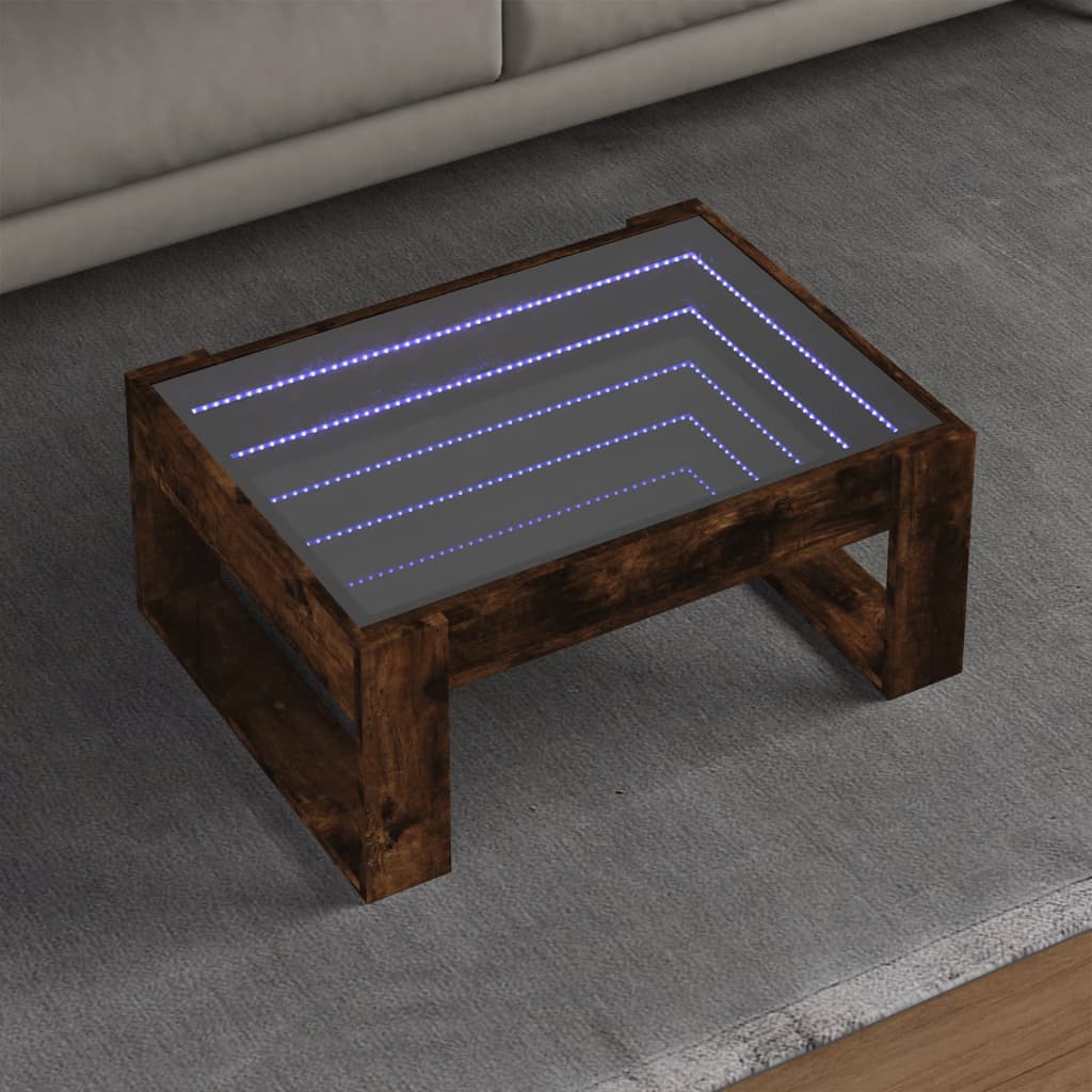 Table basse avec LED infini chêne fumé 70x53x30 cm - XIOS