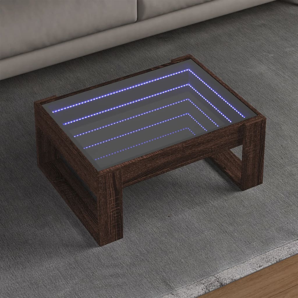Table basse avec LED infini chêne marron 70x53x30 cm - XIOS