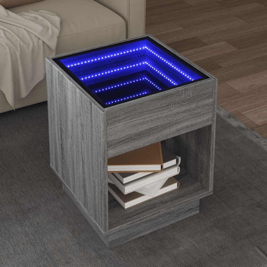 Table basse avec LED infini sonoma gris 40x40x50 cm - XIOS