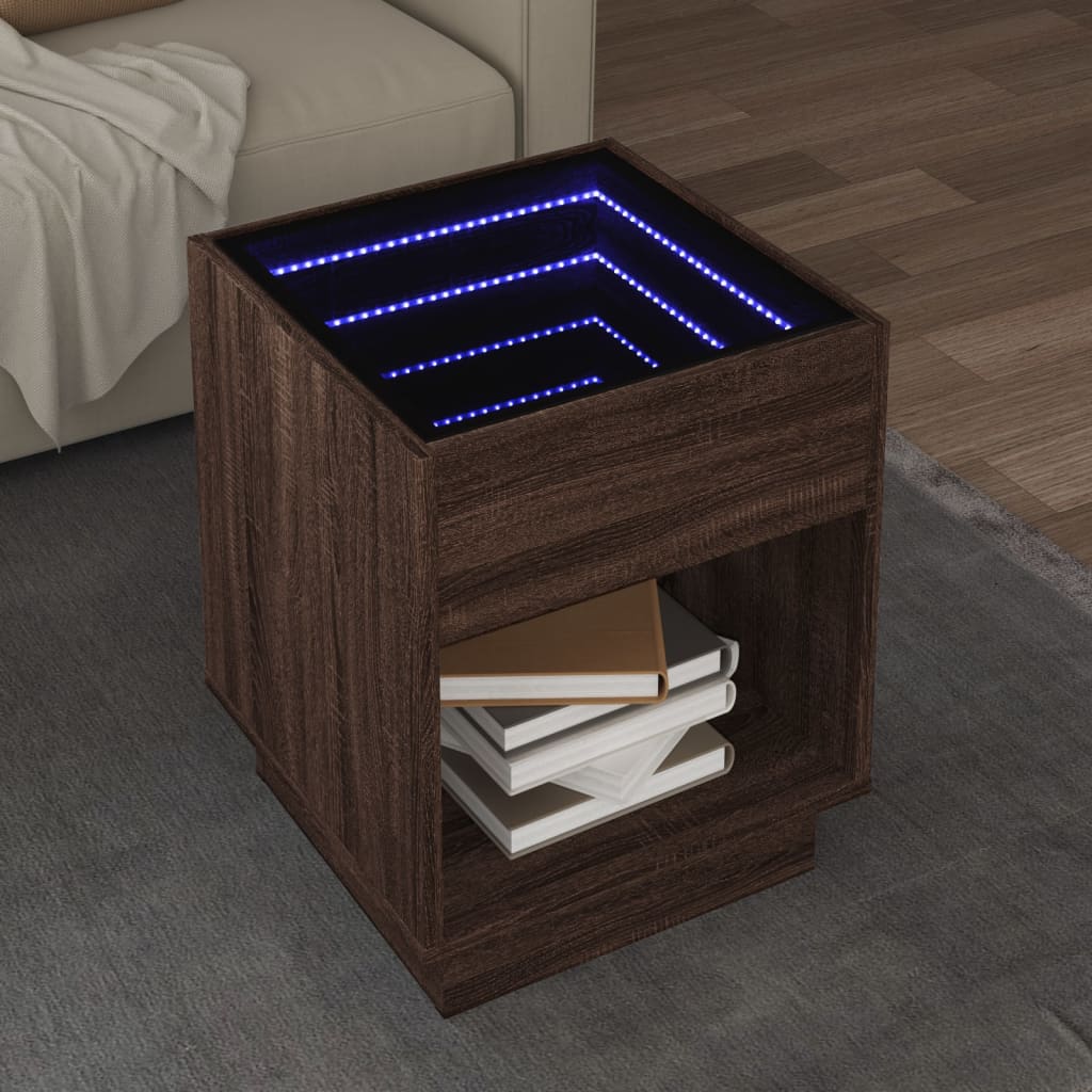 Table basse avec LED infini chêne marron 40x40x50 cm - XIOS