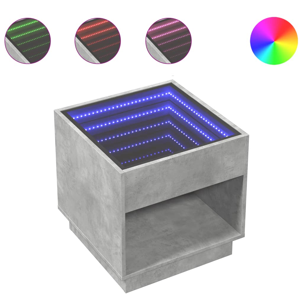 Table basse avec LED infini gris béton 50x50x50 cm - XIOS