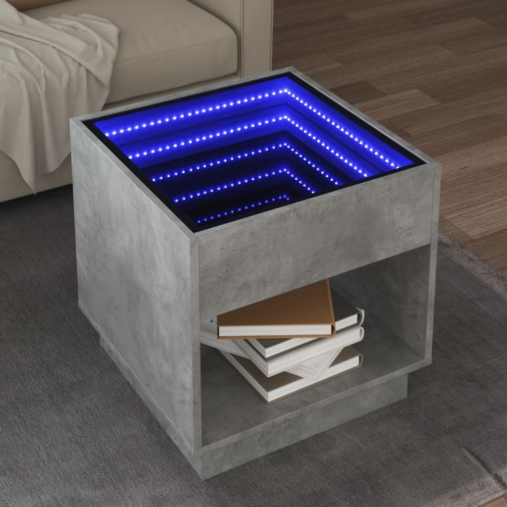 Table basse avec LED infini gris béton 50x50x50 cm - XIOS
