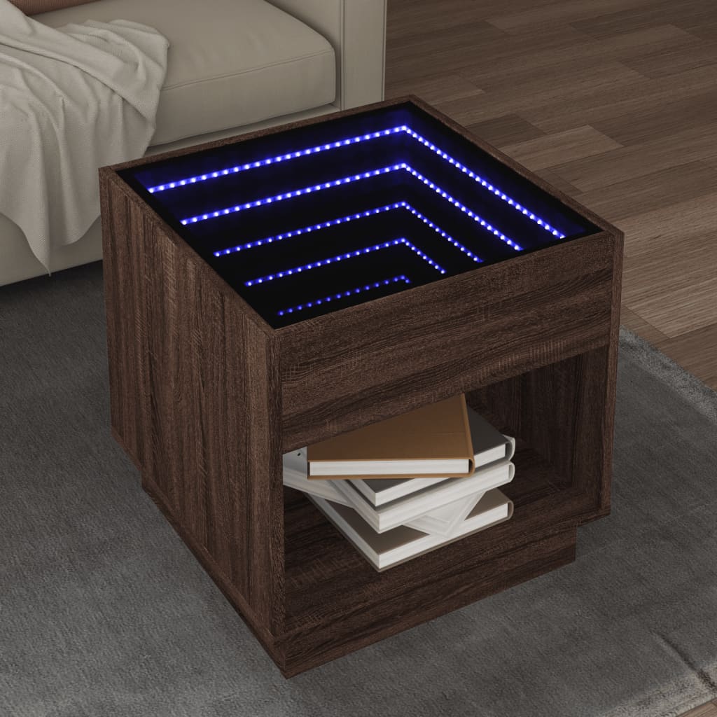 Table basse avec LED infini chêne marron 50x50x50 cm - XIOS