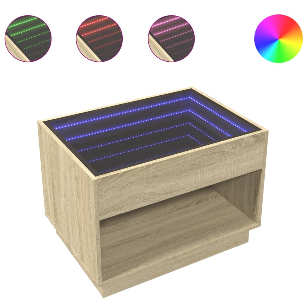 Table basse avec LED infini chêne sonoma 70x50x50 cm - XIOS
