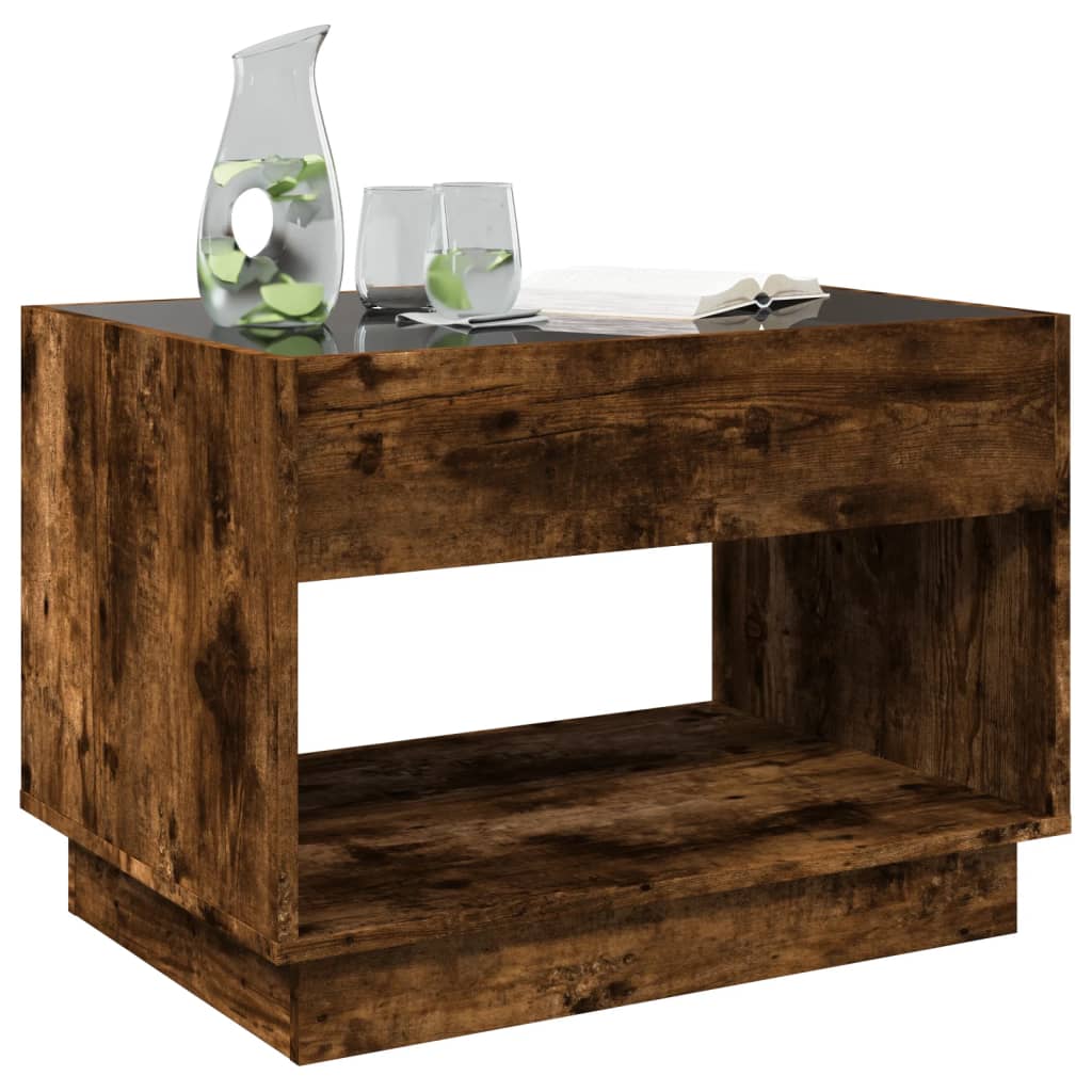 Table basse avec LED infini chêne fumé 70x50x50 cm - XIOS