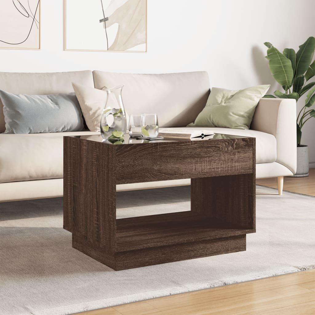 Table basse avec LED infini chêne marron 70x50x50 cm - XIOS