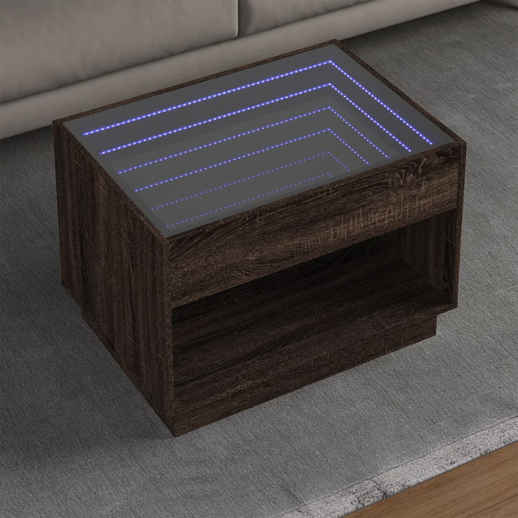 Table basse avec LED infini chêne marron 70x50x50 cm - XIOS