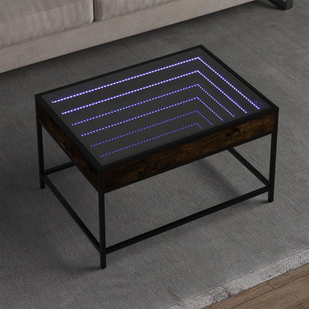 Table basse avec LED infini chêne fumé 70x50x41 cm - XIOS