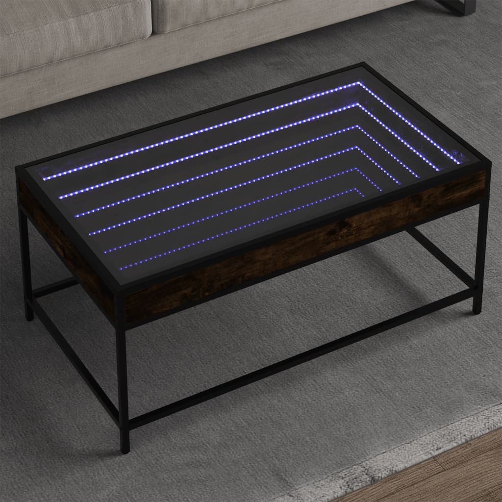 Table basse avec LED infini chêne fumé 90x50x41 cm - XIOS