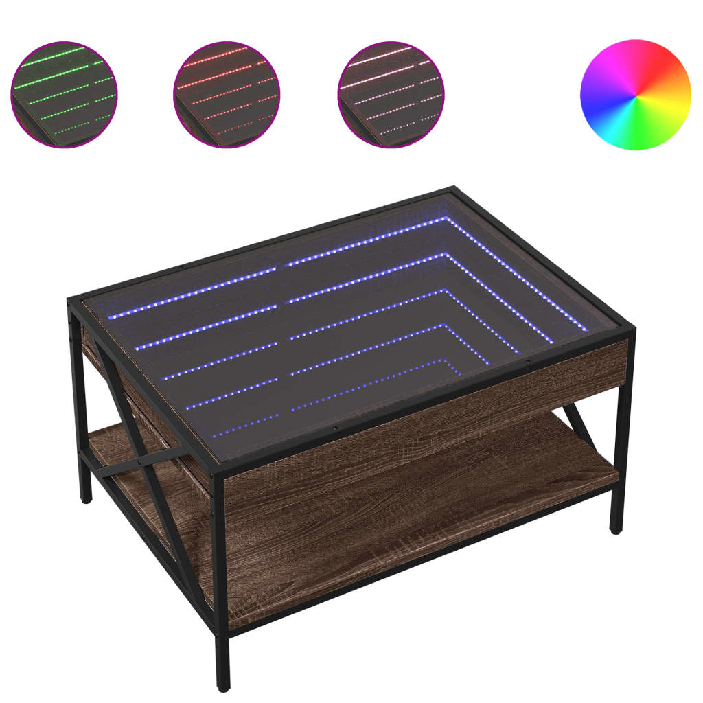 Table basse avec LED infini chêne marron 70x50x38 cm - XIOS