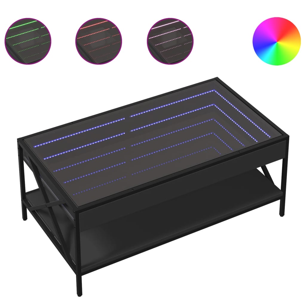 Table basse avec LED infini noir 90x50x38 cm - XIOS