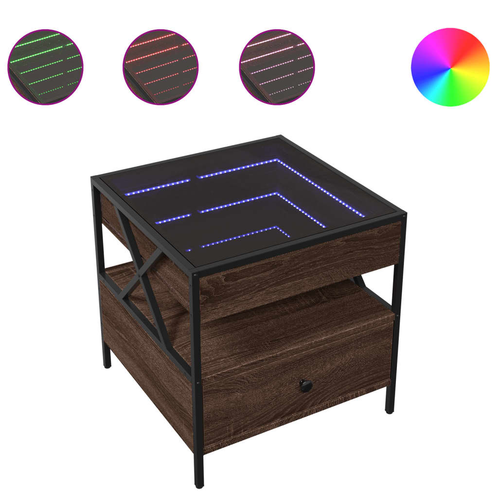 Table basse avec LED Infinity chêne marron 50x50x51 cm - XIOS