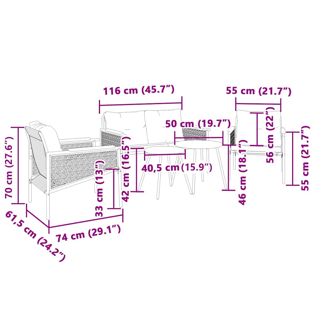 Ensemble de meubles de balcon avec coussins 5 pcs noir acier - XIOS