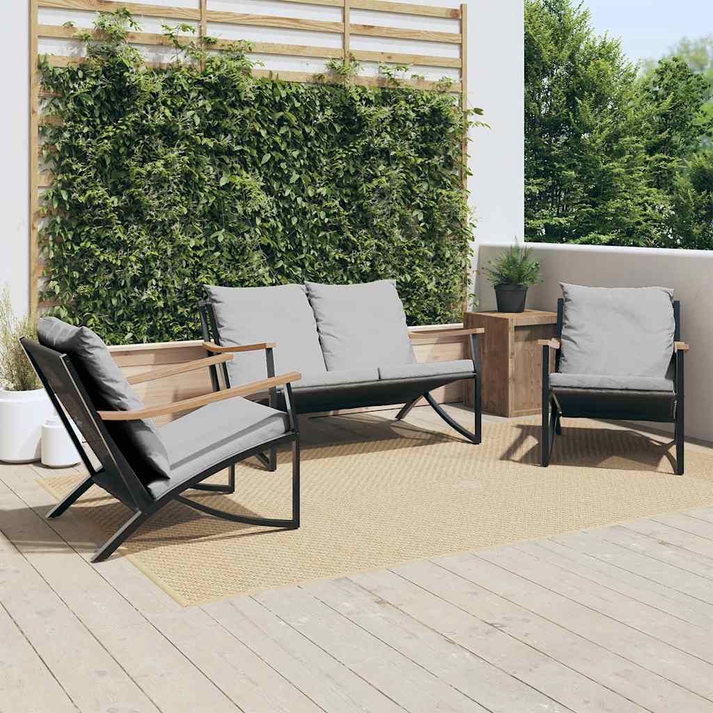 Ensemble de meubles de balcon avec coussins 3 pcs noir acier - XIOS