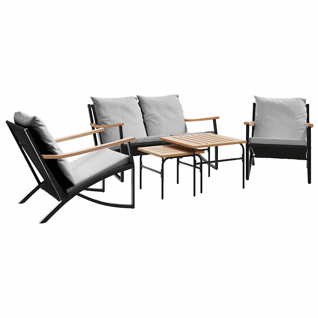 Ensemble de meubles de balcon avec coussins 5 pcs noir acier - XIOS
