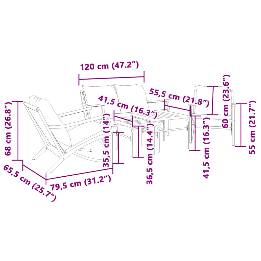 Ensemble de meubles de balcon avec coussins 5 pcs noir acier - XIOS