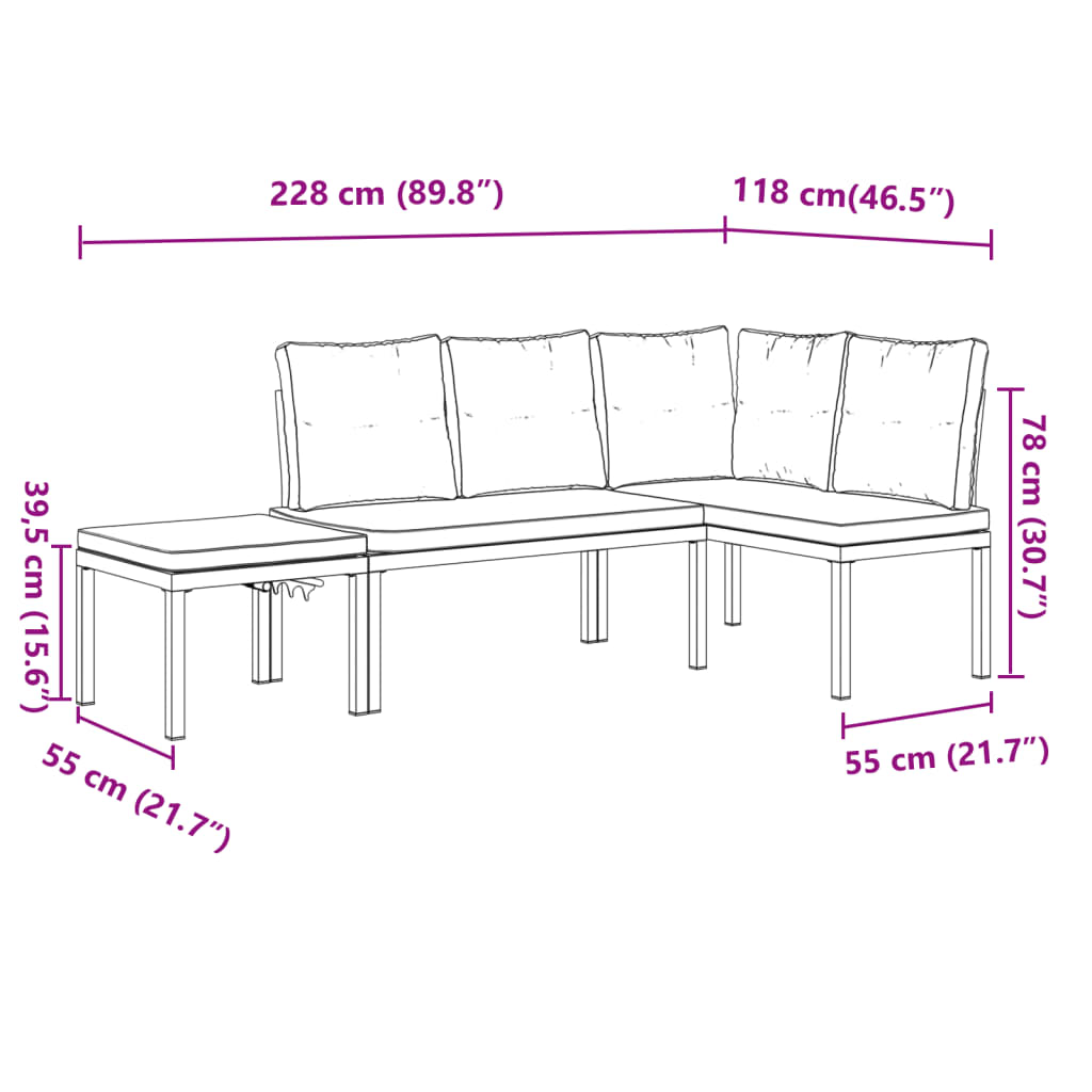 Ensemble de banc de jardin avec coussins 3 pcs noir - XIOS